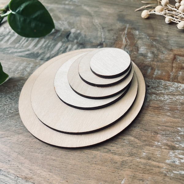 10x Wooden Circle Cutouts / Wood Discs / Rings / Disks from 30mm Diameter  | 3mm Plywood Cut Out |