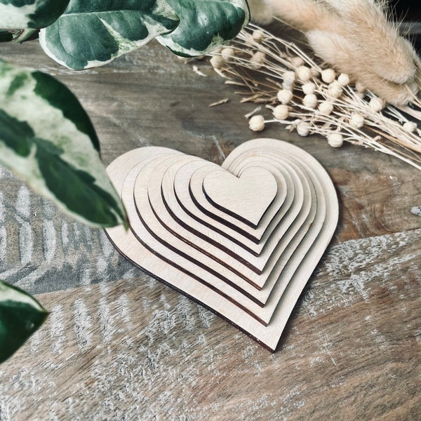 10x Wooden Heart Cutouts / Wedding Decor | Solid Love Heart Shapes from 30mm Wide | 3mm Plywood