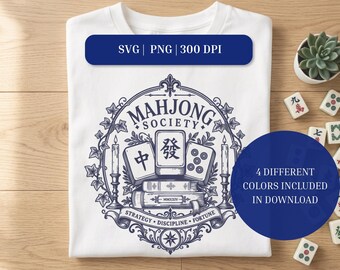 Mahjong Society SVG, Dark Academia Crest Design with Ivy and Candles, Commercial Use PNG