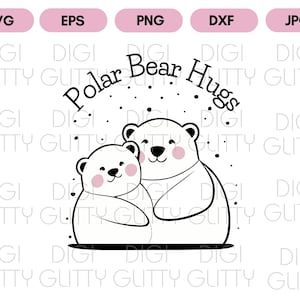 Polar Bear Hugs SVG, Christmas Holiday Shirt Design, Polar Bear clipart, Layered Cut File pour Cricut, Téléchargement numérique png, eps, dxf