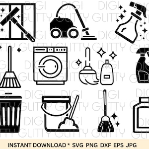 Cleaning SVG Icon Bundle, Clean clipart, 11 Cut Files for Cricut & Silhouette, Cleaning vector logo, instant download png, svg, eps, dxf