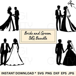 Hochzeit svg Bundle, geschnittene Datei Silhouette von Braut und Bräutigam für Einladungen, Dankeschön-Karten. Digitaler Download svg, png, jpg, dxf und eps