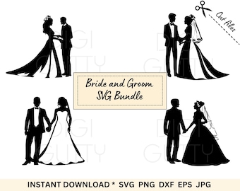 Pacchetto di sagome di sposi in formato SVG, file di taglio per matrimoni (download digitale)