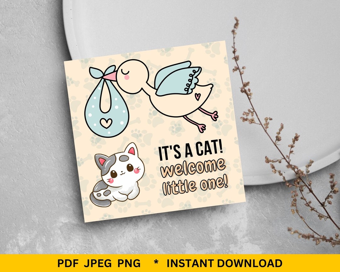 Printable New Cat Card, Greeting Card for New Pet Parents. Instant ...