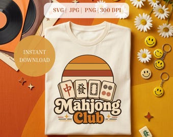 Retro Mahjong Club SVG | Groovy 70s Mahjong Clipart (Digital Download)