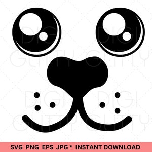 Hond gezicht svg, gesneden bestand schattige puppy met grote ogen, instant digitale download svg, eps, png en jpg, voor Cricut en Silhouette