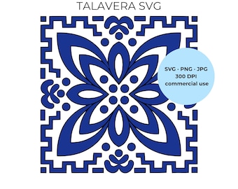 Talavera SVG - Seamless Mexican Tile Pattern, Blue White Vector File - Commercial use allowed
