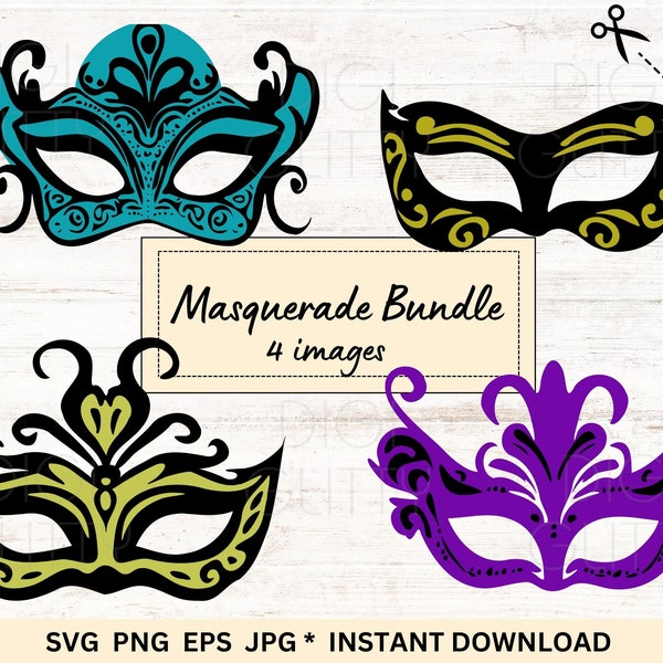 Carnival mask svg bundle, 4 layered cut files for Cricut and Silhouette, Mardi Gras designs, Direct download, commercial use, png, jpg, eps