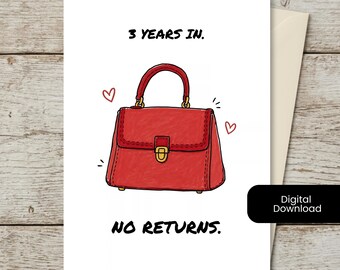 3rd Anniversary Card, Funny Leather Handbag Printable for Partner (Digital Download)