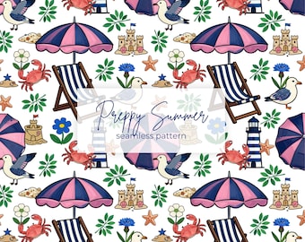 Preppy Summer Coastal Digital Paper | Seamless Pattern |  Commercial Use