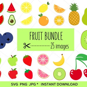 Paquete de frutas svg, frutas png, archivos cortados en capas Cricut y Silhouette, descarga digital instantánea, sublimación, imágenes prediseñadas