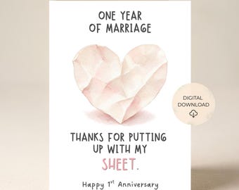 1st Wedding Anniversary Card, Paper Anniversary, Funny Putting Up With Sheet, Printable (Digital Download)