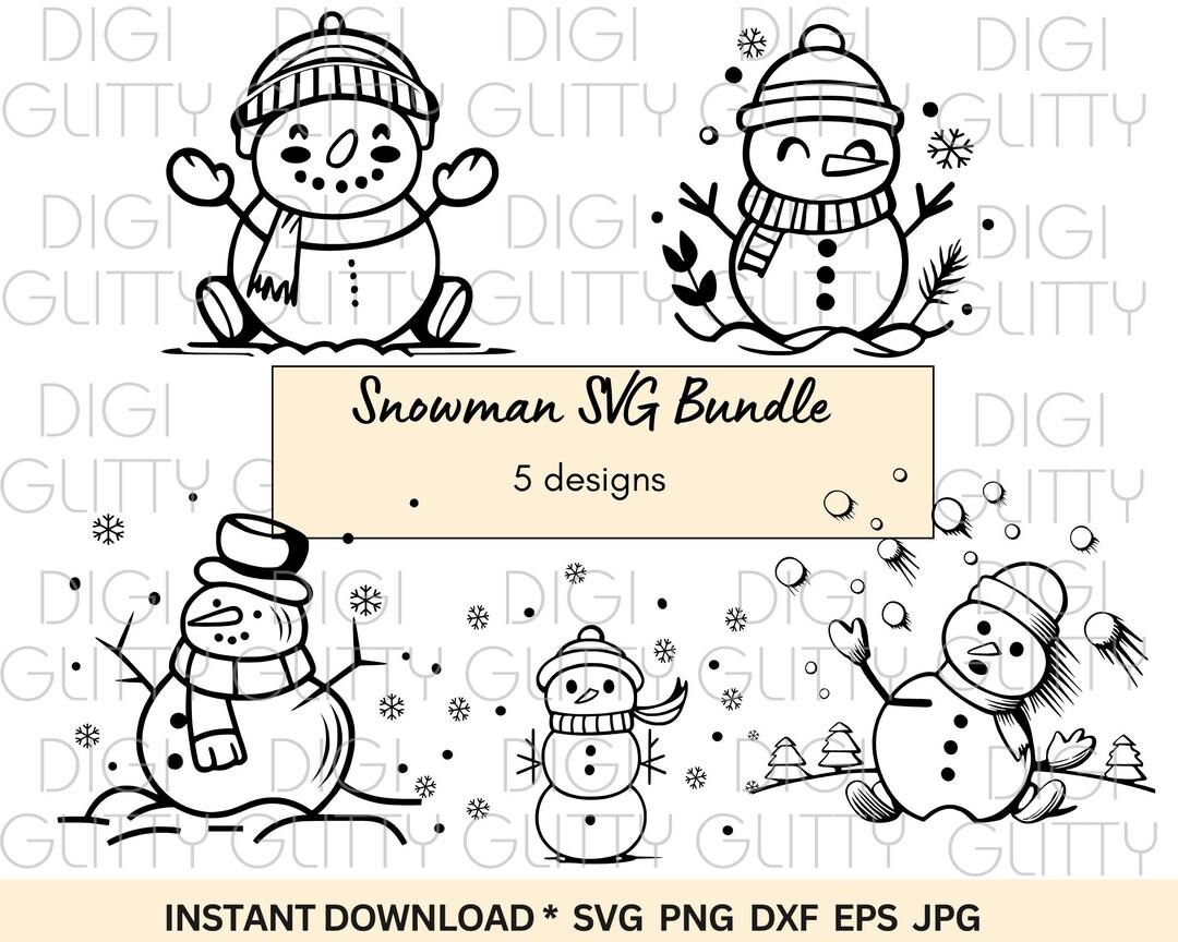 Snowman Outline SVG Bundle, 5 Festive Cut Files for Cricut & Silhouette ...