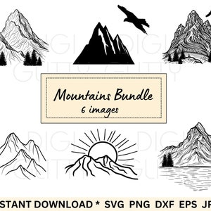 Mountains SVG, Mountain designs for Cricut and Silhouette, Cut Files, Png, Dxf, Svg Files, digital download