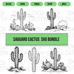 Paquete SVG Saguaro Cactus, conjunto de 5 diseños vectoriales de arte de línea minimalista, descarga digital png, eps, dxf