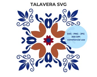 Talavera SVG - Mexican Tile Pattern, Navy Terracotta Vector File
