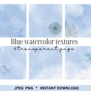 Blue Watercolor Texture Digital Paper Bundle of 6, digital paper pack , backgrounds for stationary, planners, instant digital download