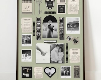 20th Anniversary Gift, Personalized Matchbook Poster, 20 Years Married Keepsake, Custom Newspaper Poster, Wall Art, Canva Template