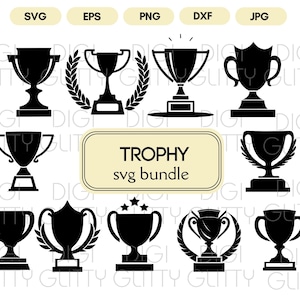 Trophy Cut File Bundle, 11 svg designs for Cricut and Silhouette, Digital Download clipart as eps, dxf, png, svg, jpg