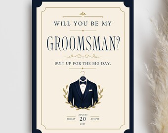 Groomsman Proposal Card Template | Editable Will You Be My Groomsman Card | Printable Wedding Party Proposal | Instant Download