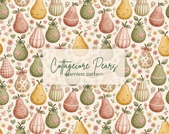 Pear Digital Paper | Cottagecore Folk Seamless Pattern | Sage Green Dusty Pink