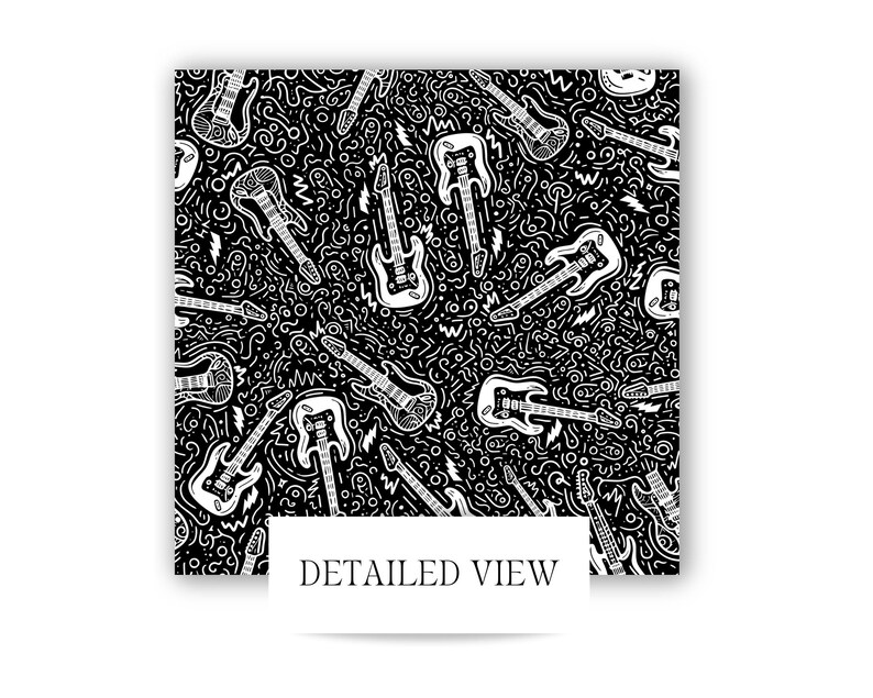 Rock Music Seamless Pattern - Black and White Guitars & Doodles ...
