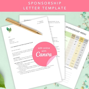 Plantilla de Carta de Patrocinio para Eventos / Incluye Menú de Patrocinador editable / Canva Personalizable / A4 y Carta US