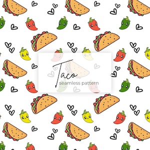 Taco Seamless Pattern png - Chili Peppers and Hearts Design, Digital Download