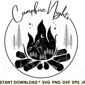 Campfire Nights SVG, Campsite clipart, Campfire text, Camping T-shirt design, Campfire Cut Files For Cricut, eps, png, dxf