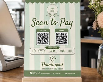 Znak z kodem QR na targowisko Cottagecore Farmers Market | Szablon w kolorze szałwiowo-zielonym (do pobrania w wersji cyfrowej)