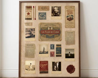 Matchbook Poster Template | Custom Vintage Ephemera Photo Collage | Matchbox Wall Art | Gift for him | Editable in Canva