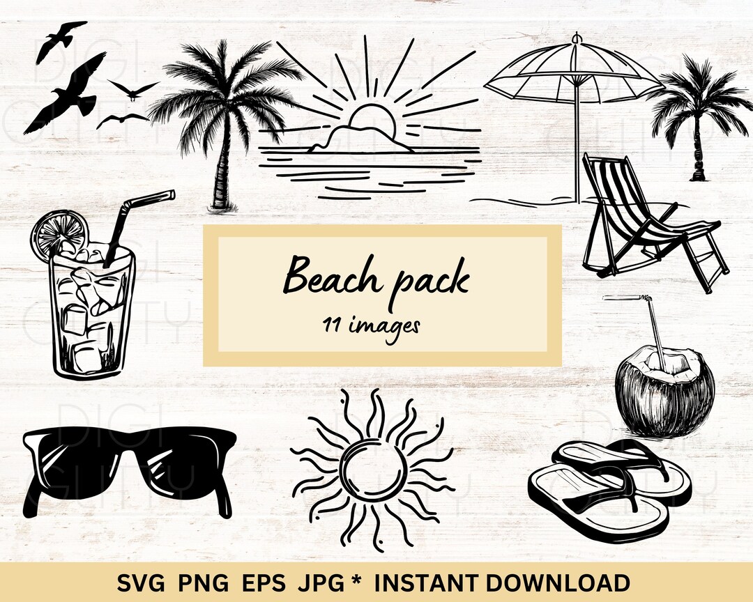 Beach Svg Bundle, Summer Clipart Pack, Summer Png Files, Cut Files for ...