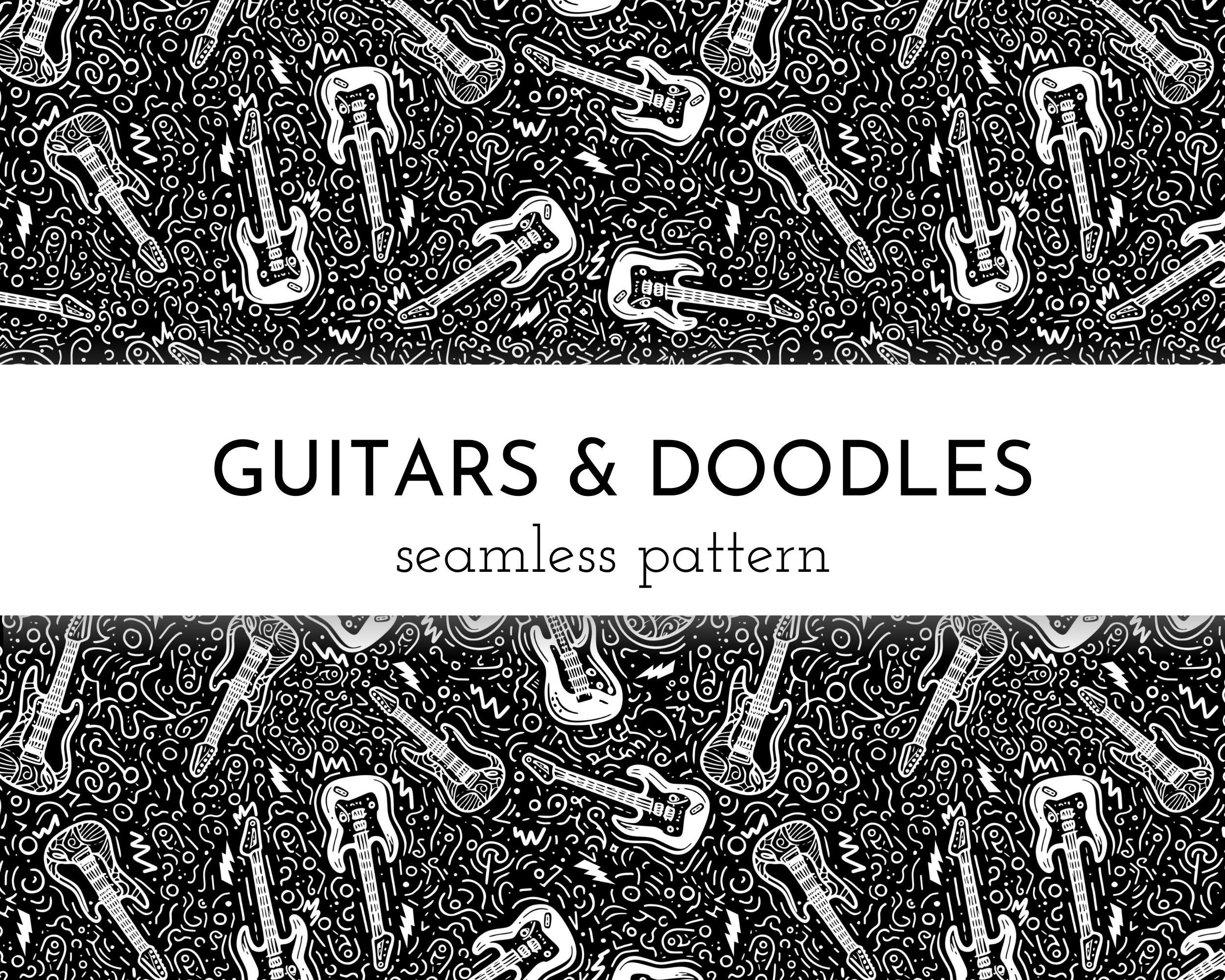 Rock Music Seamless Pattern - Black and White Guitars & Doodles ...