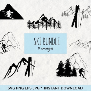 Ski svg bundle, clipart skiing silhouettes pack, Skiing Files Cut Files For Cricut and Silhouette, Vector. Instant download