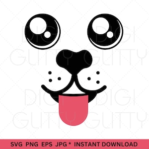 Schattige hond svg, gesneden bestand schattige puppy met grote ogen en tong uit, instant digitale download svg, eps, png en jpg, voor Cricut en Silhouette