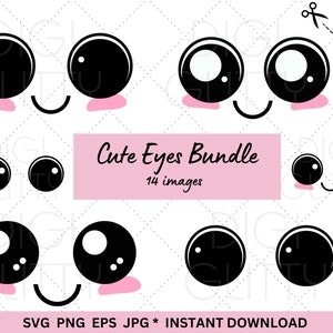 Augen svg Bundle, 12 süße Cartoon Auge png, Kawaii Googly Augen Clipart, Umriss, geschnittene Datei für Cricut & Silhouette, digitaler Download