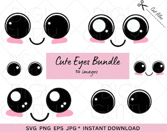 Ogen SVG bundel, 12 Cute Cartoon Eye PNG, Kawaii Googly Eyes clipart, overzicht, gesneden bestand voor Cricut & silhouet, digitale download