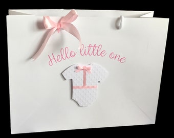 Personalised baby gift bag, Hello little one, Baby boy, Baby girl, Luxury gift bag.