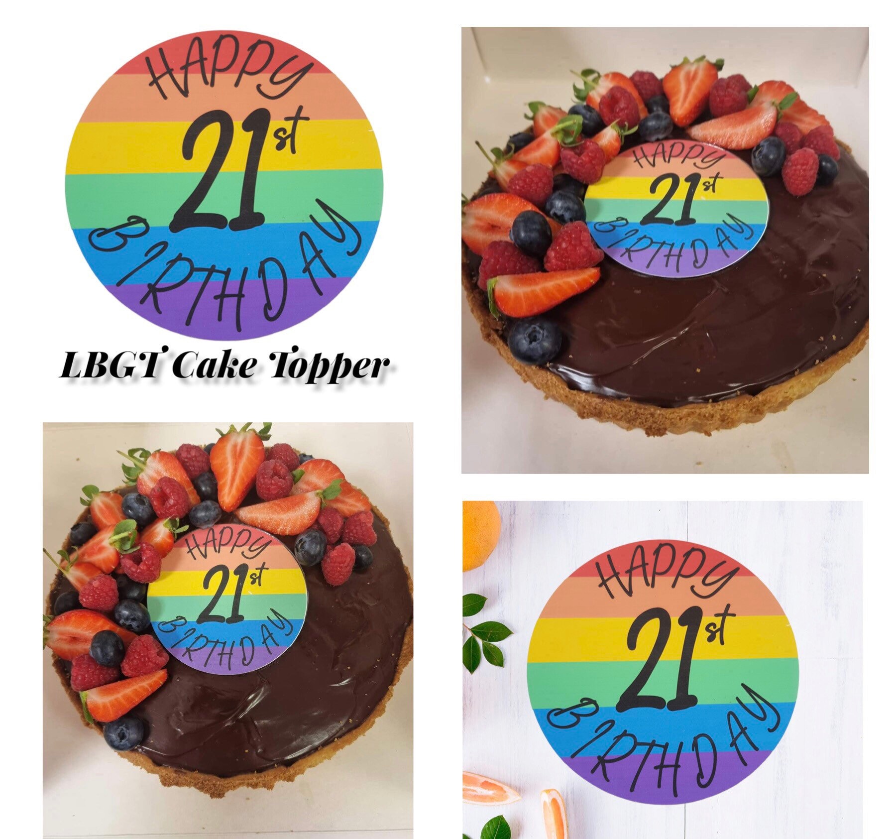 LGBT Birthday Cake Topper, Rainbow Pride Theme Cake Topper, Acrylic