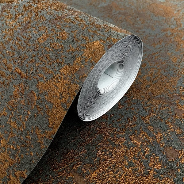 Copper bronze wallpaper concrete for living room, bedroom, non-woven wallpaper 100% Made in Germany