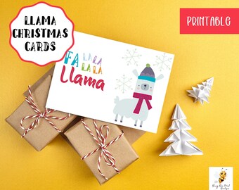 Llama Christmas Card Printable, Holiday Sationary Cards, Llama
