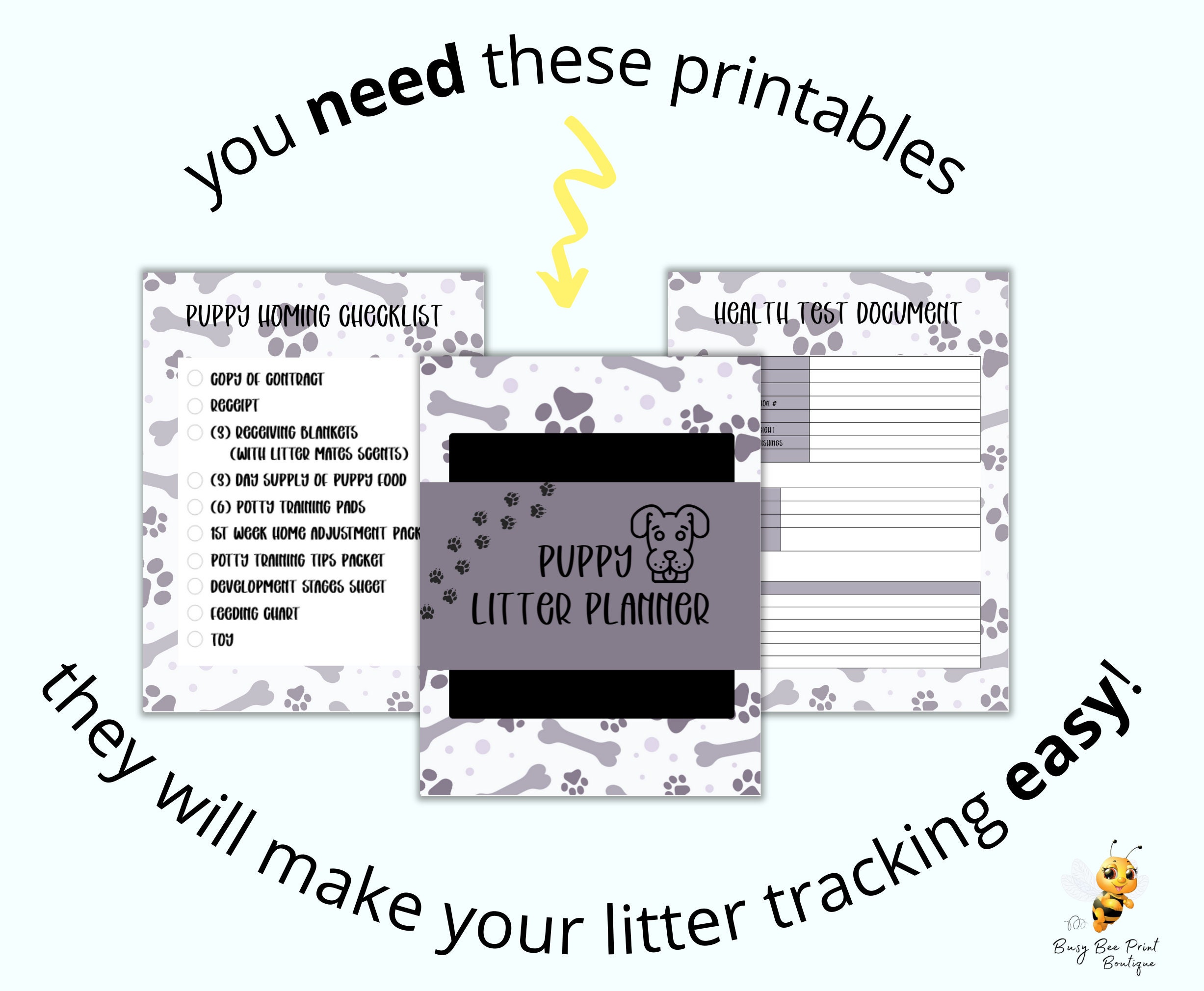 Puppy Breeder Whelping Litter Printable - Charts and Trackers Grayscale - Etsy
