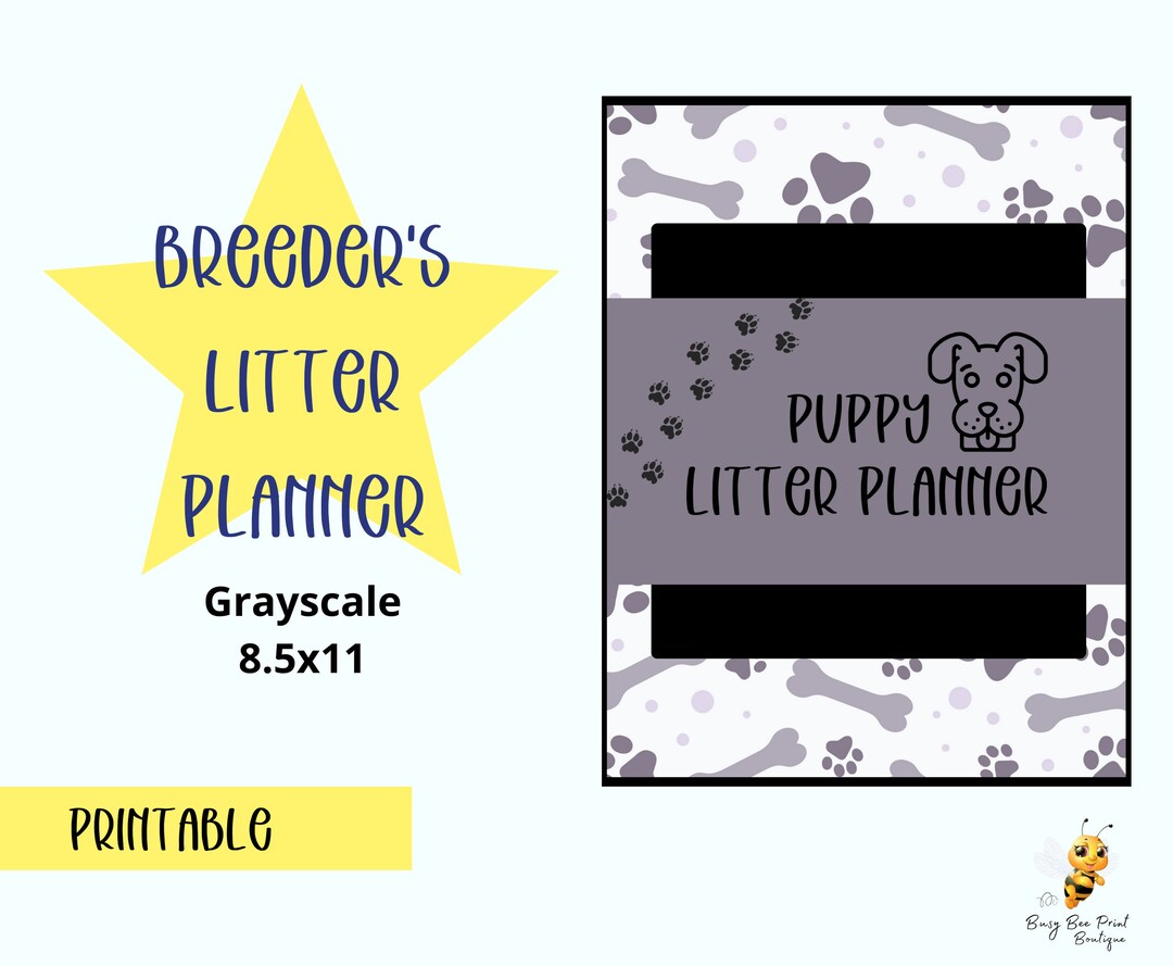 Puppy Breeder Whelping Litter Printable - Charts and Trackers Grayscale - Etsy