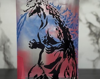 Gojira Godzilla color changing permanent vinyl on a libbey beer can glass