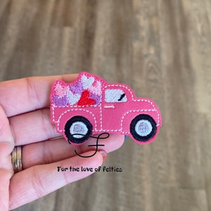 Truck of Hearts Feltie, Feltie Bow Embellishment, Badge Reel Add On, Scrapbooking, Valentine Feltie