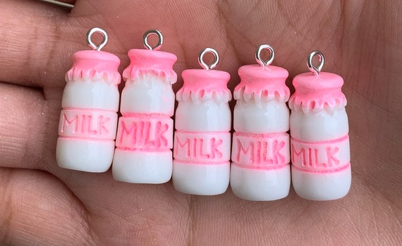 5pc Kawaii Milk Bottle Charms for Keychains, Crafts, Bracelets, Necklaces 