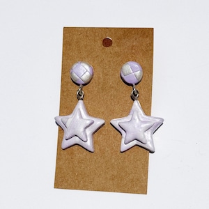 Shimmering Lavender Checker and Star Dangle Earrings
