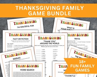 Thanksgiving Family Game Bundle: Trivia, Riddles, Word Search (Digital Download)