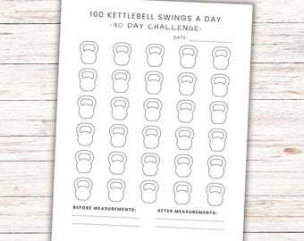 30 Day Kettlebell Swings Challenge, Workout Tracker (Printable PDF)