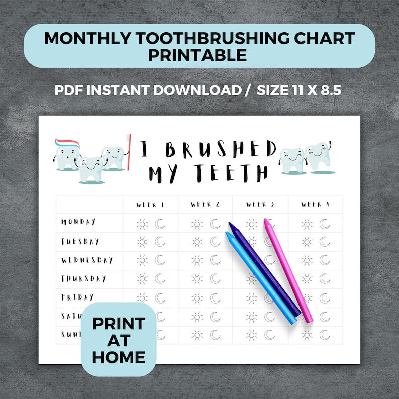 Tooth Brushing Chart Printable, I Brushed My Teeth, Teeth Brushing Log ...